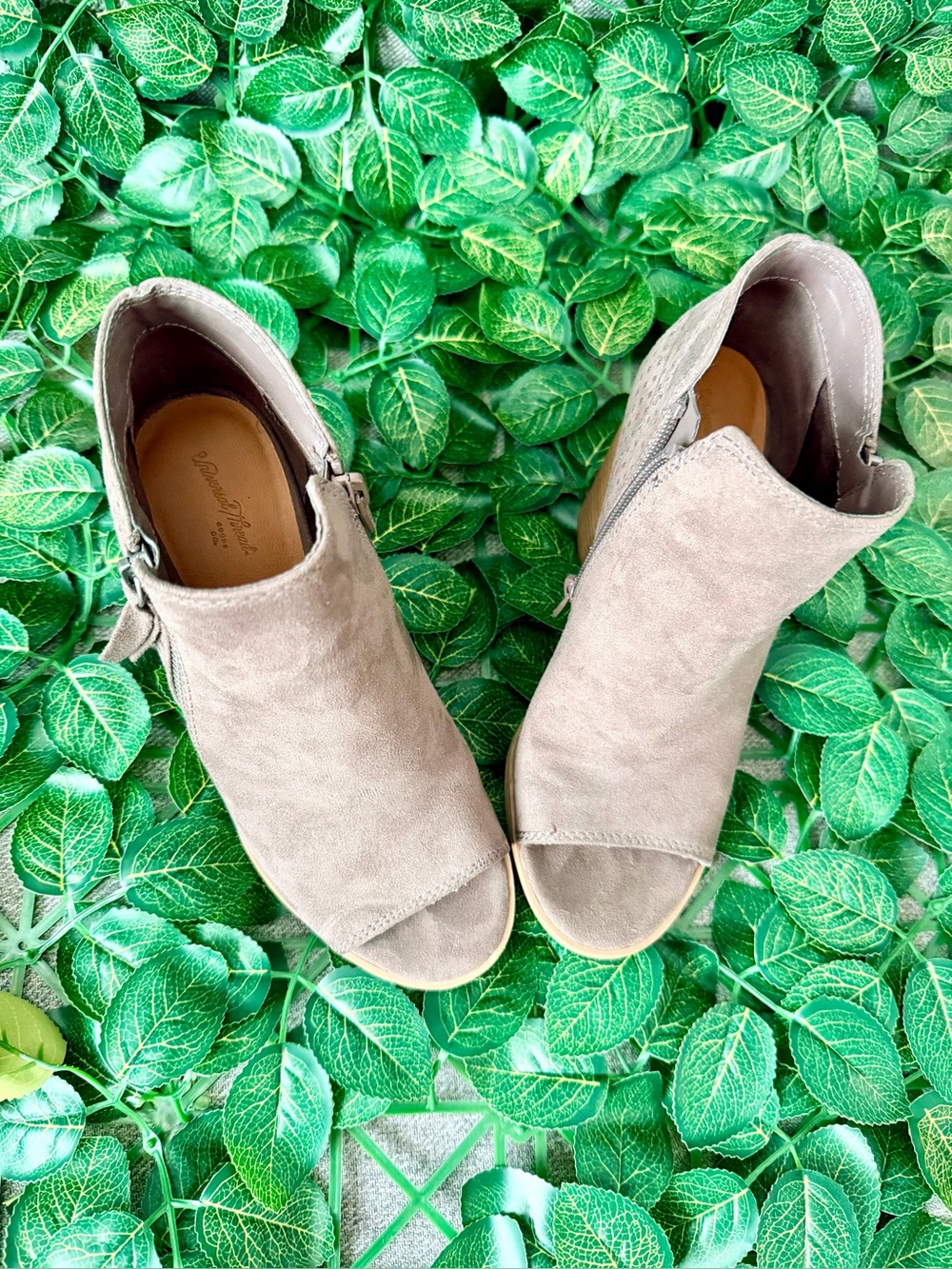 Universal Thread Taupe Open-Toe Suede Ankle Booties